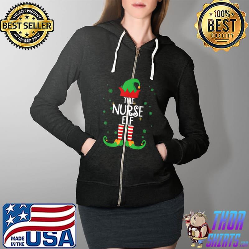 Funny The Nurse Elf Matching Family Group Gift Christmas T-Shirt Full Zip Hooded