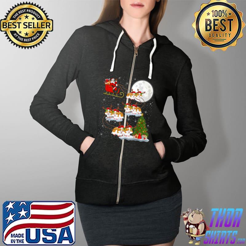 Funny Xmas Lighting Tree Santa Riding Hamster Christmas T-Shirt Full Zip Hooded