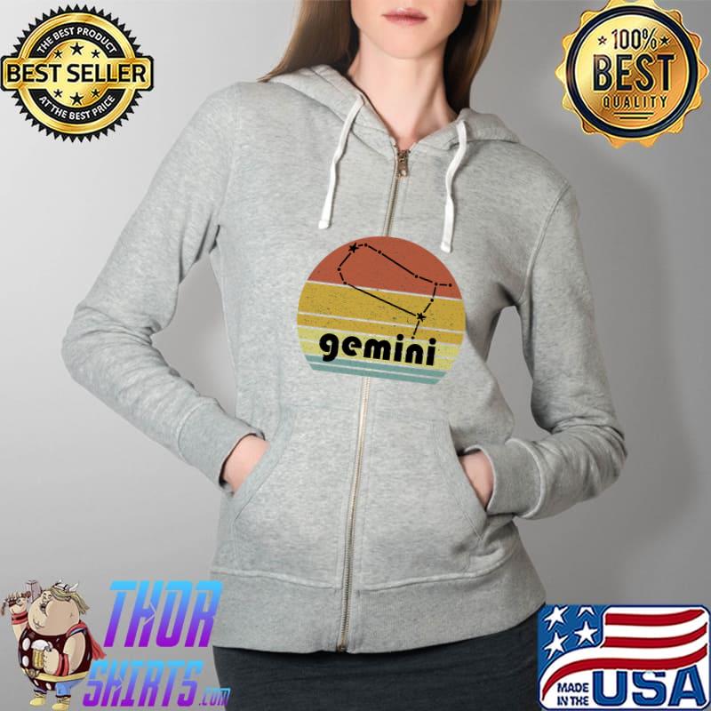 Gemini Zodiac Sign Constellation Stars Astrology Vintage Premium T-Shirt Full Zip Hooded