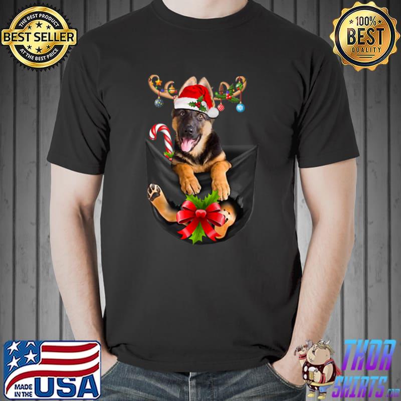 German Dog Reindder In Pocket - Christmas Dog Lovers Pajama T-Shirt