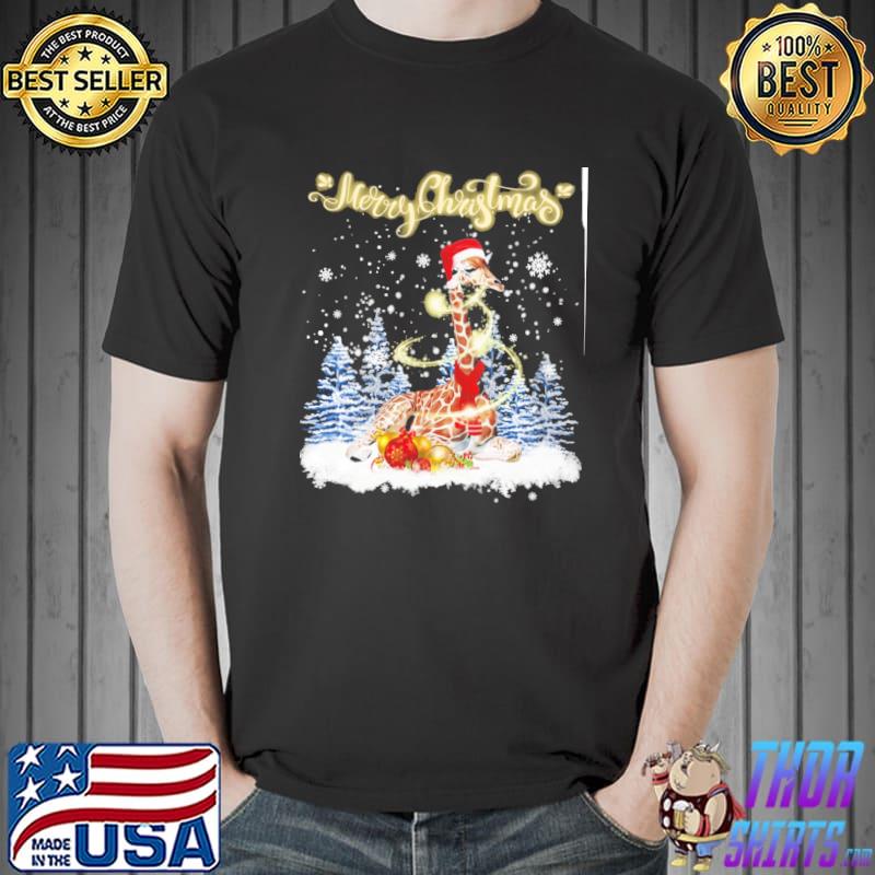 Giraffe Merry Christmas Lighting Shirt Unisex