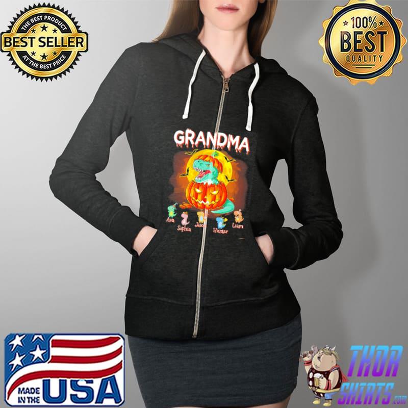 Grandma Dinosaur Pumpkin Halloween Shirt Full Zip Hooded