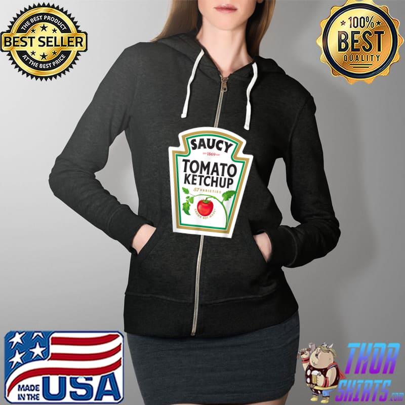 Halloween Matching Costume Saucy Tomato Ketchup Bottle Label T-Shirt Full Zip Hooded