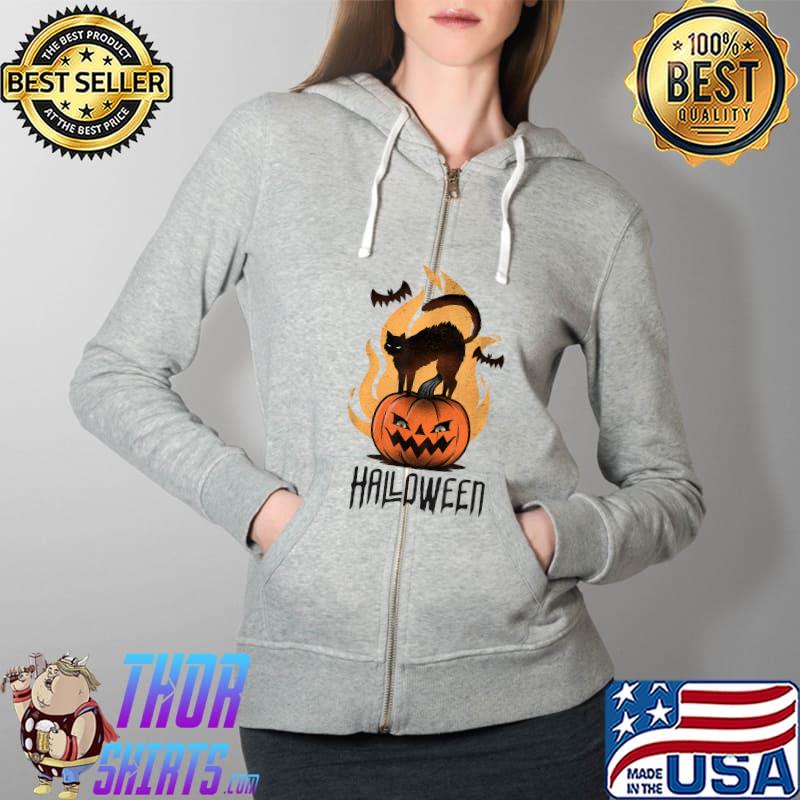 Halloween Scary Pumpkin Smile Casual Costume T-Shirt Full Zip Hooded