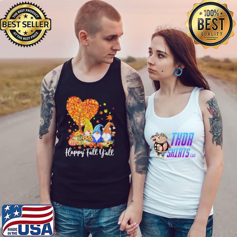 Happy Fall Y’all Gnome Leopard Pumpkin Funny Autumn Sunflowers s Tank Top