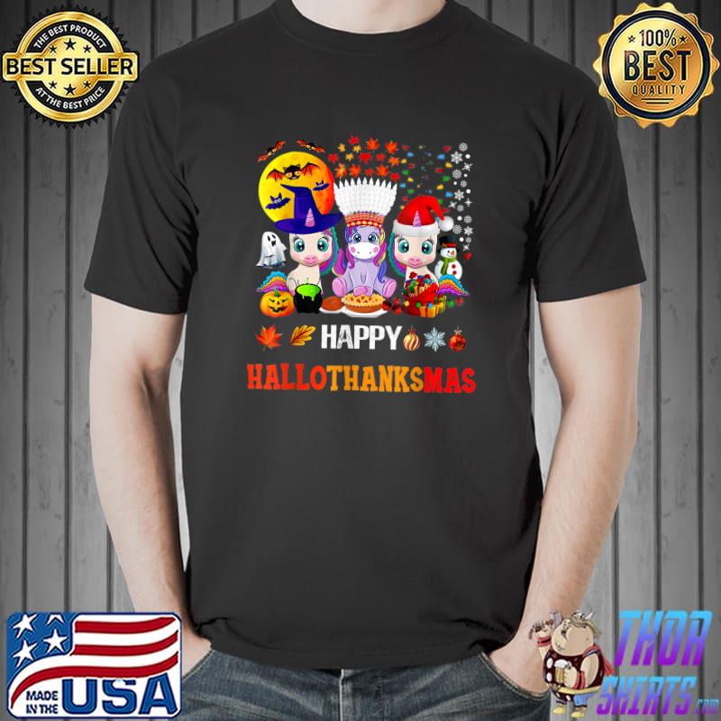 Happy Hallothanksmas Halloween Thanksgiving Merry Christmas T-Shirt
