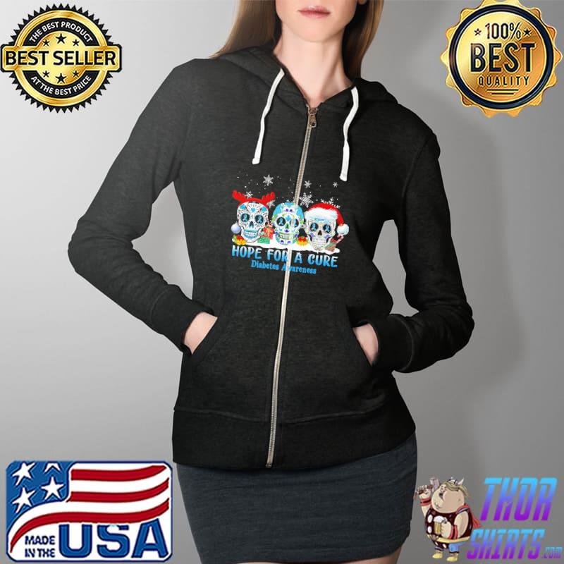 Hope For A Cure Diabetes Awareness Skull Christmas Shirt Full Zip Hooded