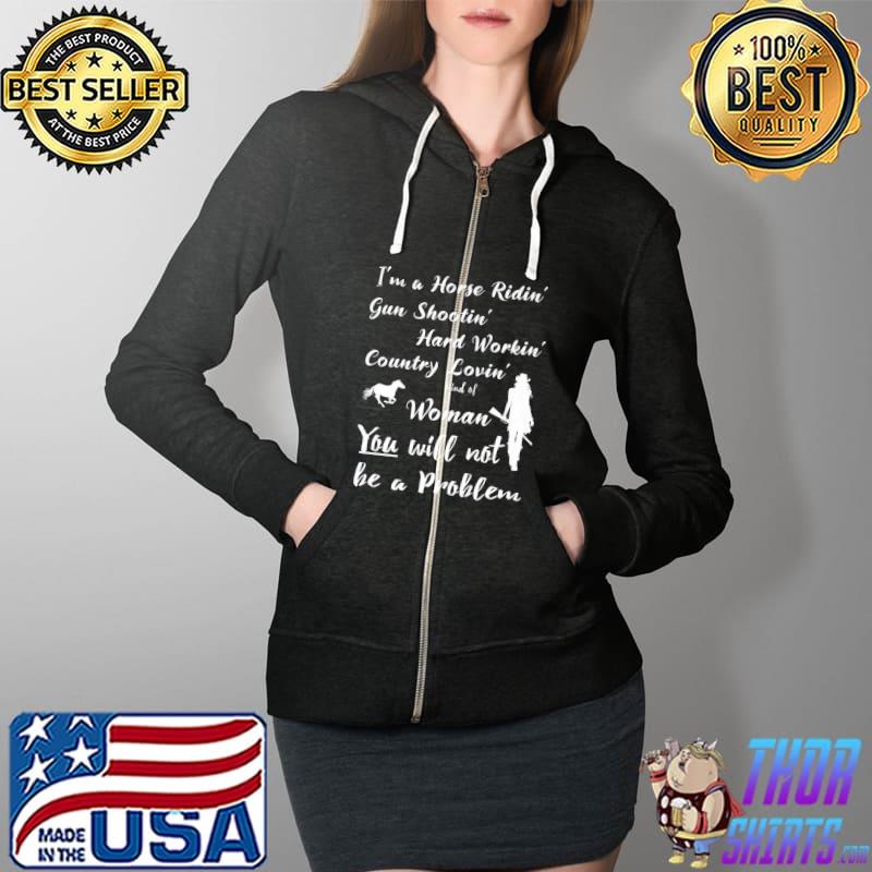 Horse Riding Gun Shooting Hard Working Country Woman Premium T-Shirt Full Zip Hooded
