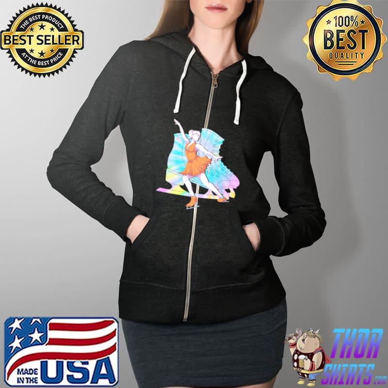 Ice Skater Winter Sports Lover Colorful Skates Ice Skating T-s Full Zip Hooded