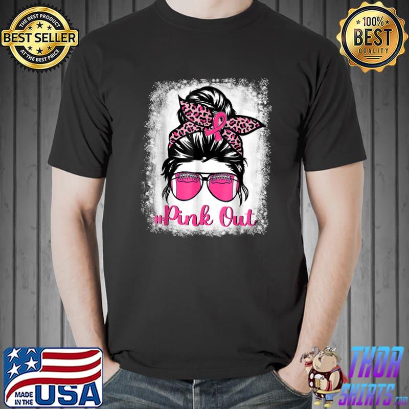 In October We Wear Pink Messy Bun Teacher Life Breast Cancer T-Shirt