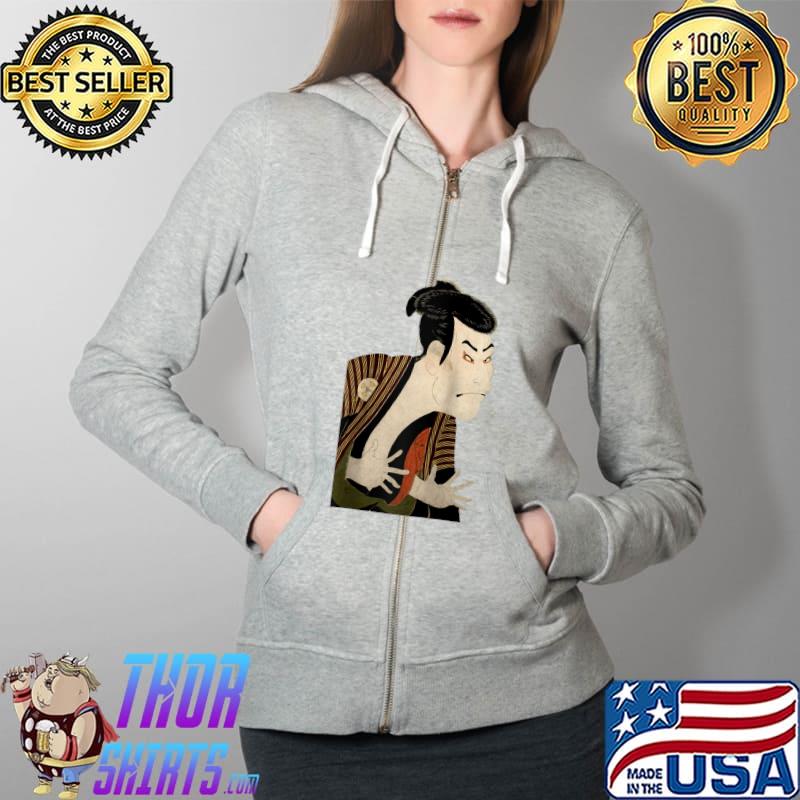 Japanese Vintage Theater Actor Kabuki Ukiyo-e Woodblock Raglan Baseball T-s Full Zip Hooded