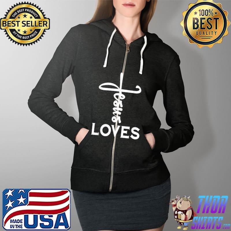 Jesus Loves Handwritten - Jesus Loves You Christian T-Shirt Full Zip Hooded