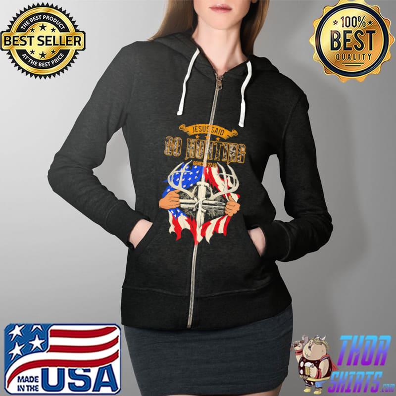 Jesus Said Go Hunting Genesis America Flag Shirt Full Zip Hooded