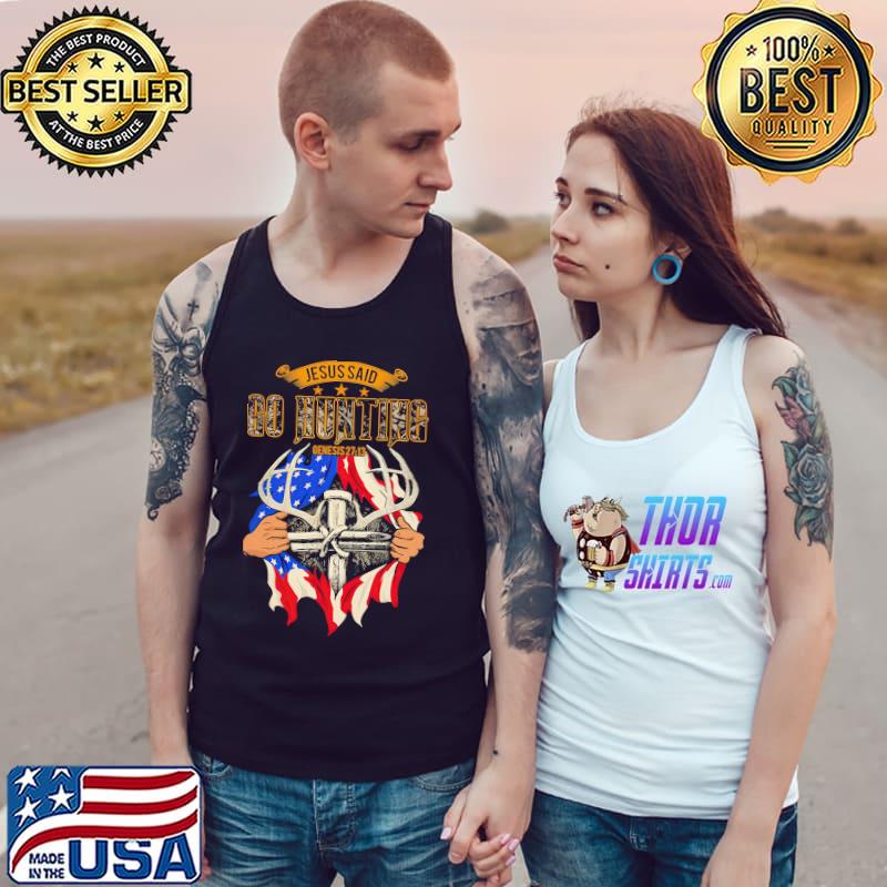 Jesus Said Go Hunting Genesis America Flag Shirt Tank Top