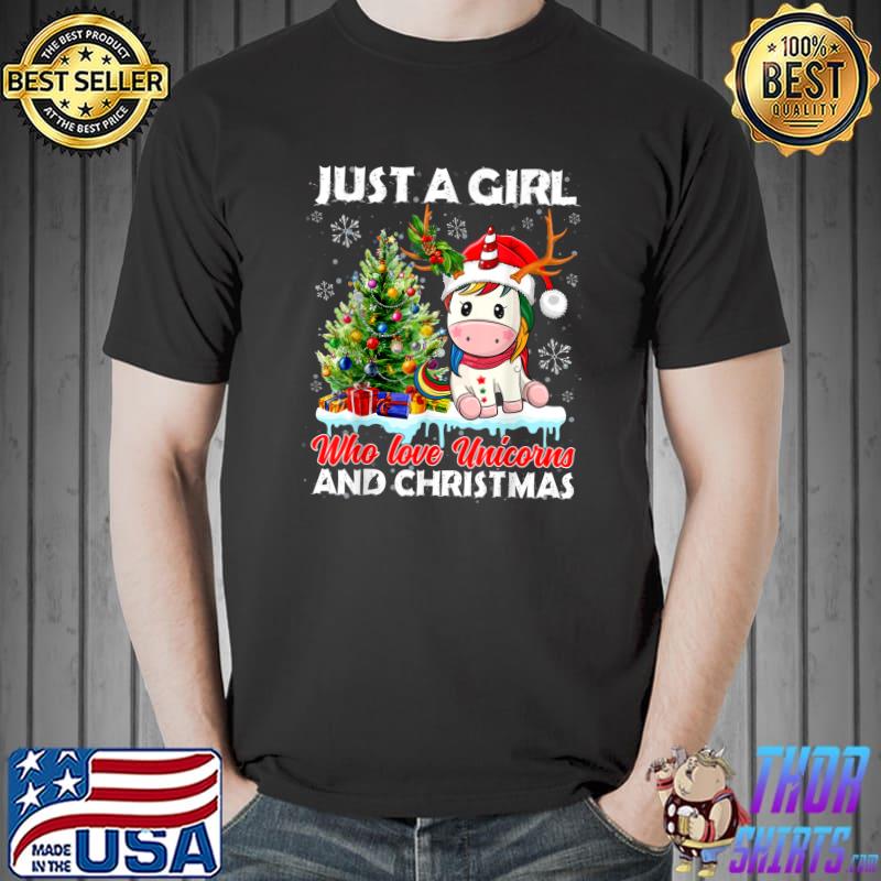 Just A Girl Who Love Unicorns & Christmas Unicorns Santa T-Shirt Unisex