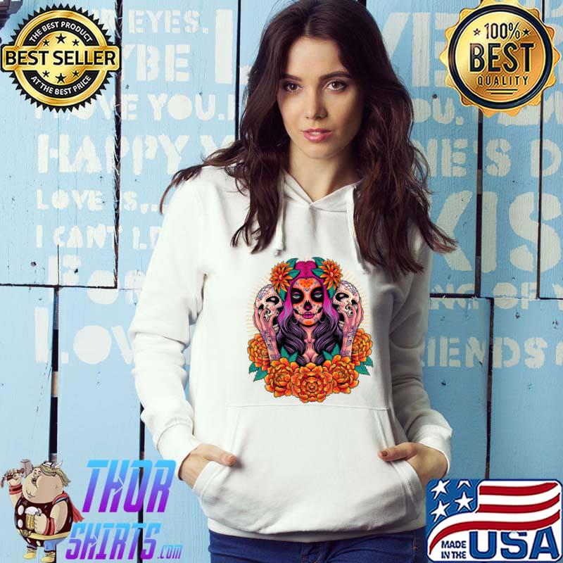 La Catrina Skull Flowers Dia De Los Muertos T-Shirt