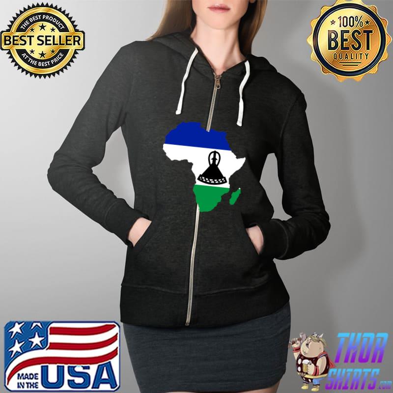 Lesotho Flag Africa Continent Silhouette Gift for Mosotho T-Shirt Full Zip Hooded