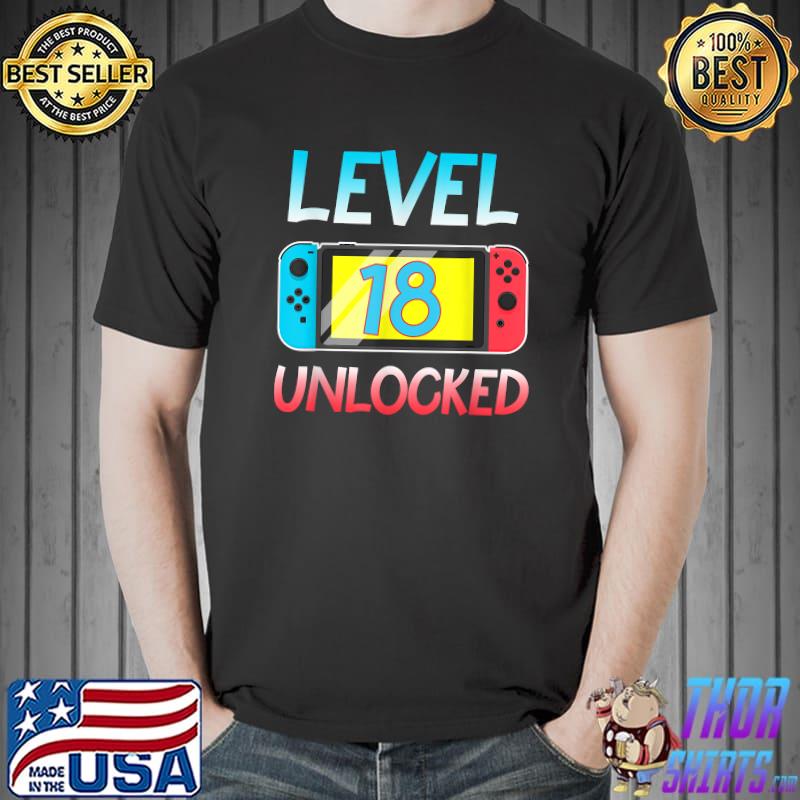 Level 18 Unlocked Gamer 18th Birthday Video Game Lovers T-Shirt
