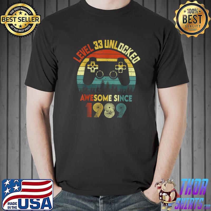 Level 33 Unlocked Video Gamer 33 Years Old 33 Birthday Gifts T-Shirt Unisex