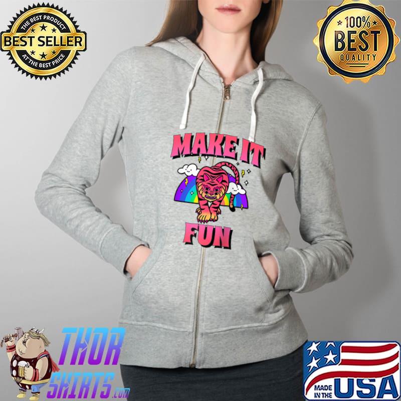 Make it Fun Inspirational Uplifting Tiger Abstract Rainbow Raglan Baseball T- Full Zip Hooded