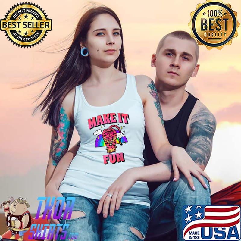 Make it Fun Inspirational Uplifting Tiger Abstract Rainbow Raglan Baseball T- Tank Top