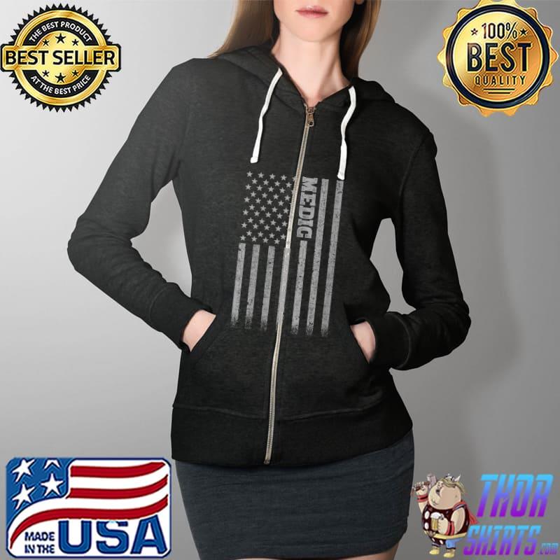 Medic American Flag T-Shirt Full Zip Hooded