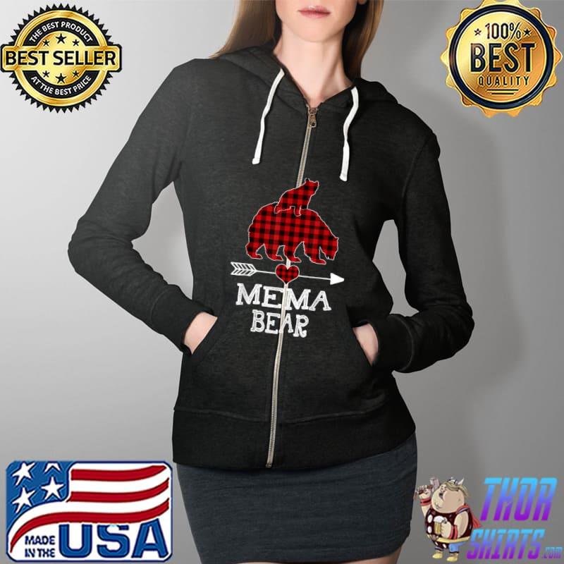 Mema Bear Christmas Pajama Red Plaid Buffalo Family T-Shirt Full Zip Hooded