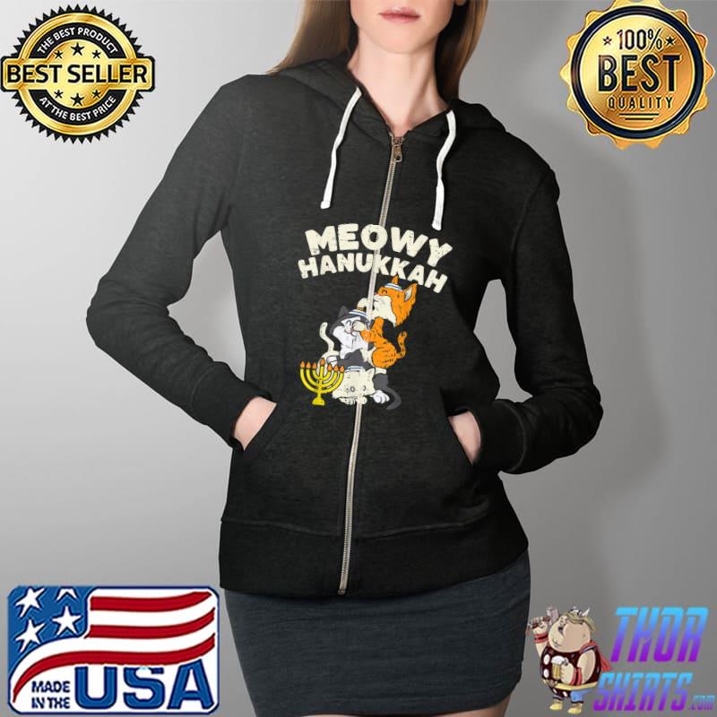 Meowy Hanukkah Cats Kitten Cute Hanukkah Pajamas Chanukah PJ T-Shirt Full Zip Hooded