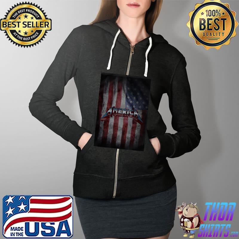 Metallic America Flag Shirt Full Zip Hooded