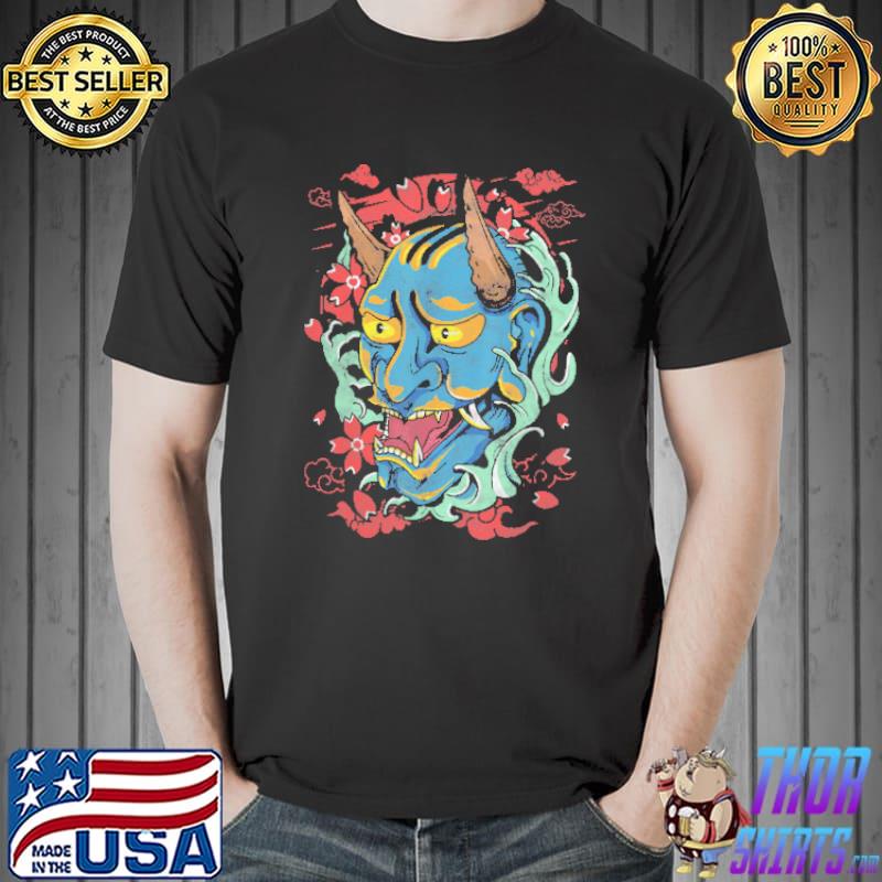 Oni Japanese Demon Mask Blue Shirt Unisex