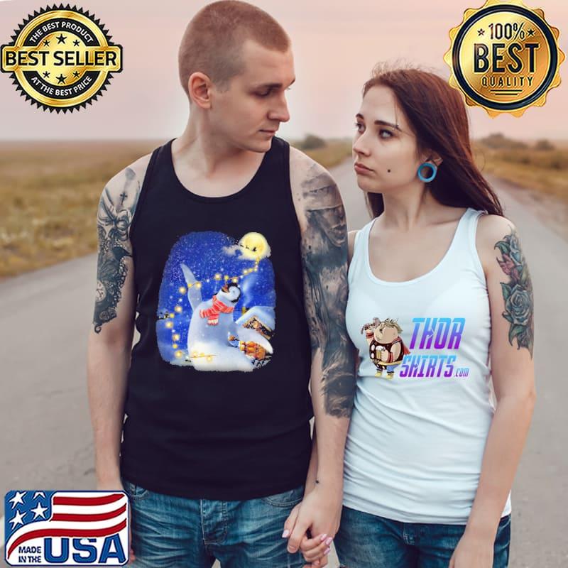 Penguin Playing With Christmas Lights Shirt Tank Top