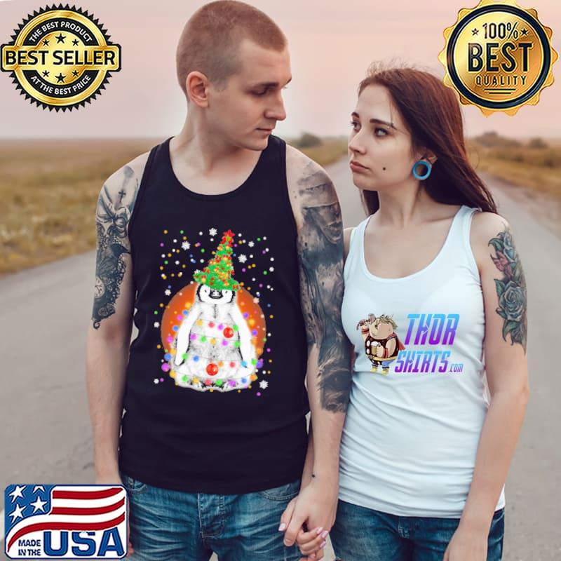 Penguin wearing Christmas tree hat Light Shirt Tank Top