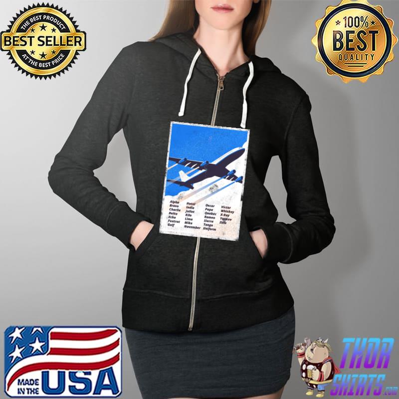 Pilot Alphabet Airplane Plane License Aviator Airport Pilots T-Shirt Full Zip Hooded