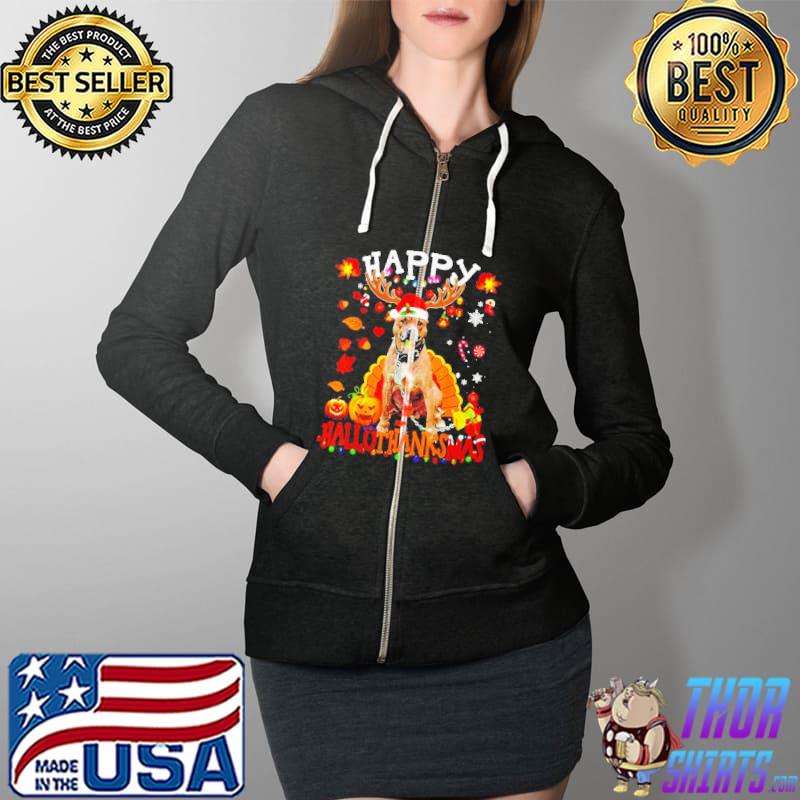 Pitbull Dog Happy Hallothanksmas Halloween Thanksgiving Xmas s Full Zip Hooded