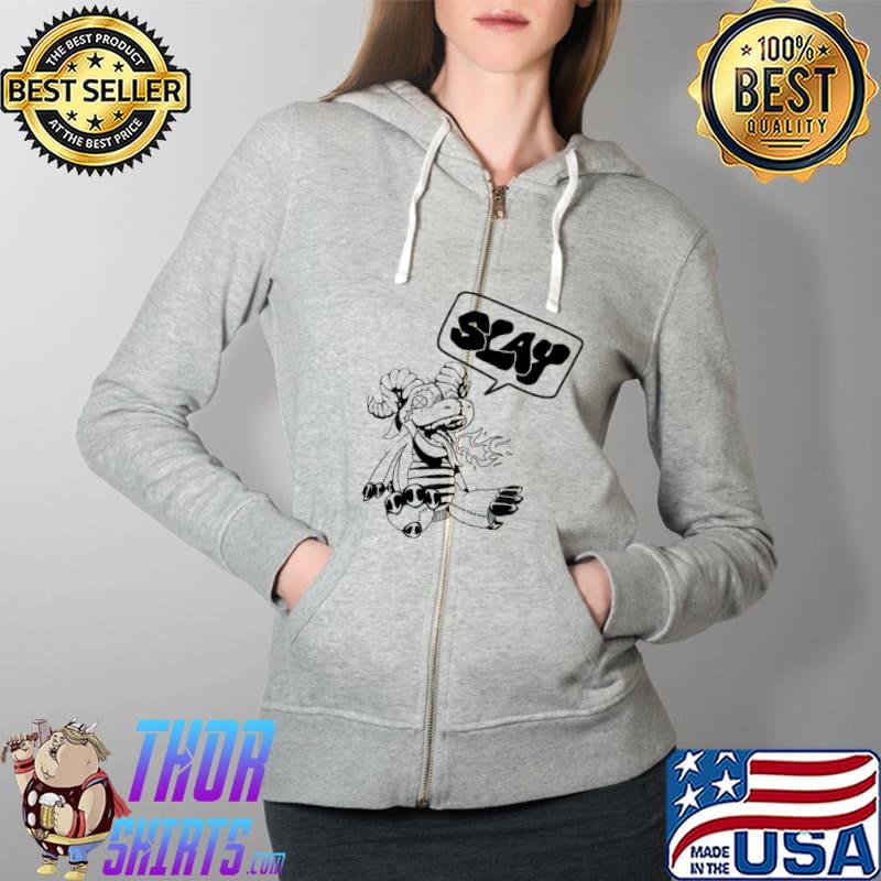 Plush Dragon Line Art Slay Letters Word Bubble Tangie Marie T-s Full Zip Hooded