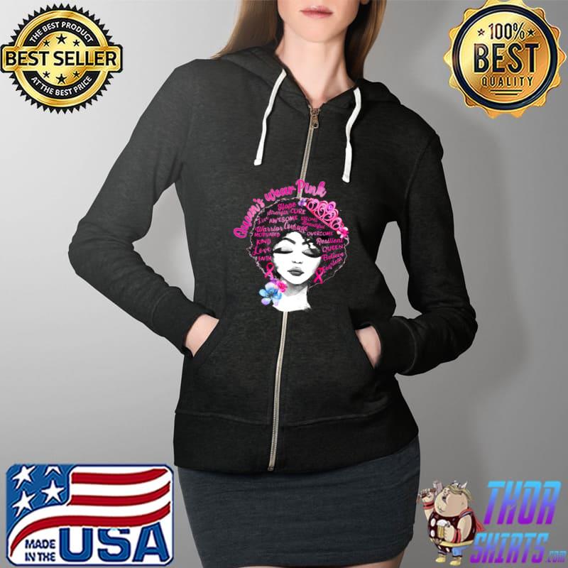Queen's Wear Pink Breast Cancer Awareness Black Queen T-Shirt Full Zip Hooded