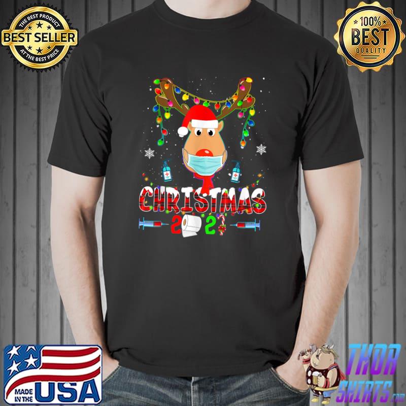Reindeer In Mask Funny Merry Christmas 2021 T-Shirt Unisex