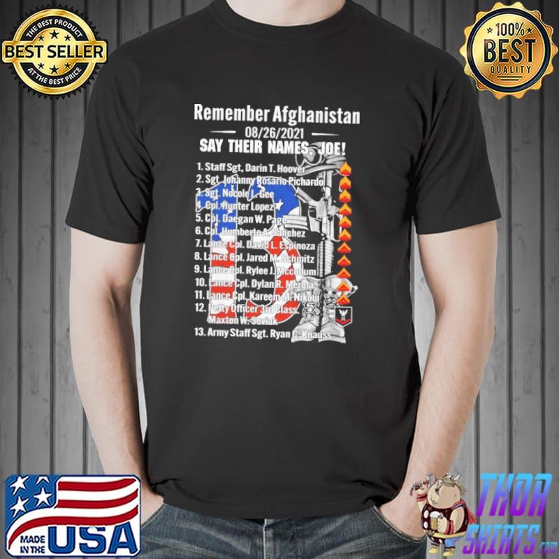 Remember afghanistan say their names joe 13 name of veterans shirt