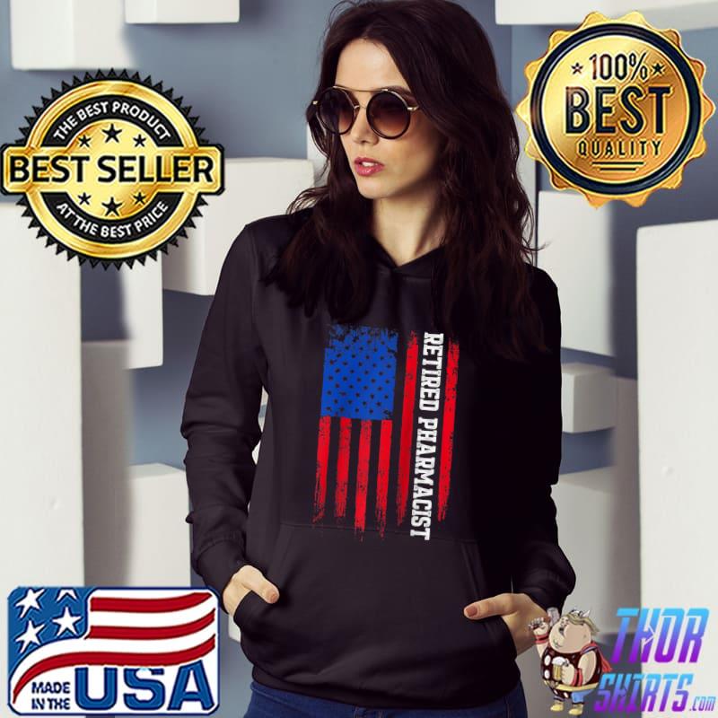 Retired Pharmacist Pharmacy Retirement Raglan Baseball American flag T-s Hoodie