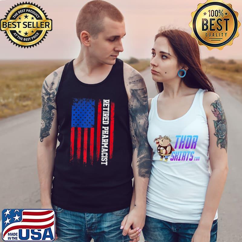 Retired Pharmacist Pharmacy Retirement Raglan Baseball American flag T-s Tank Top