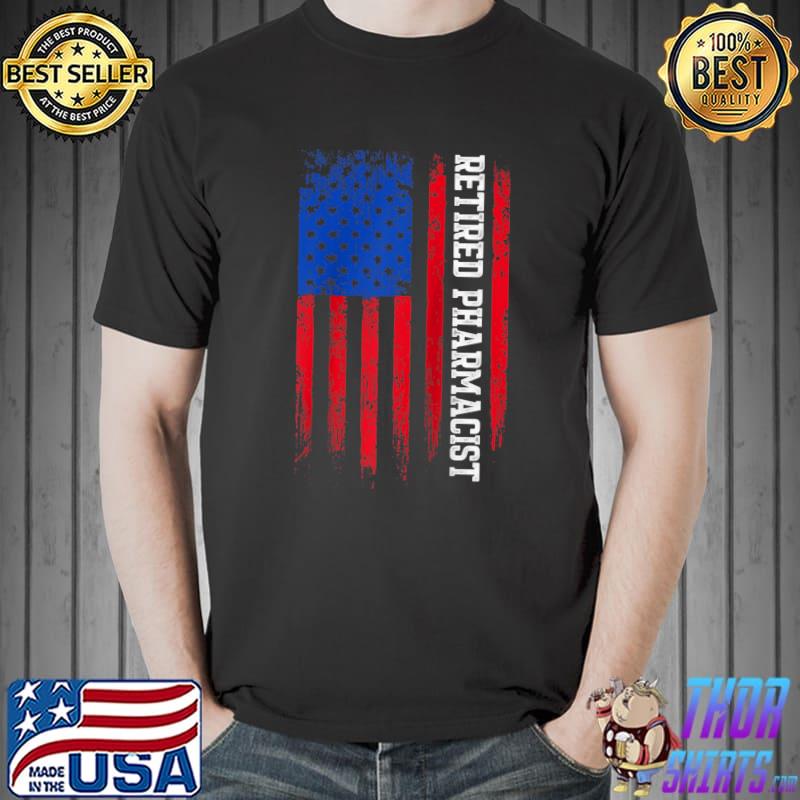 Retired Pharmacist Pharmacy Retirement Raglan Baseball American flag T-shirt