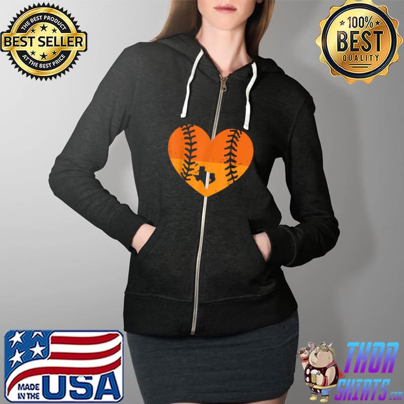 Retro Vintage Houston Texas Baseball Heart With Map T-Shirt Full Zip Hooded