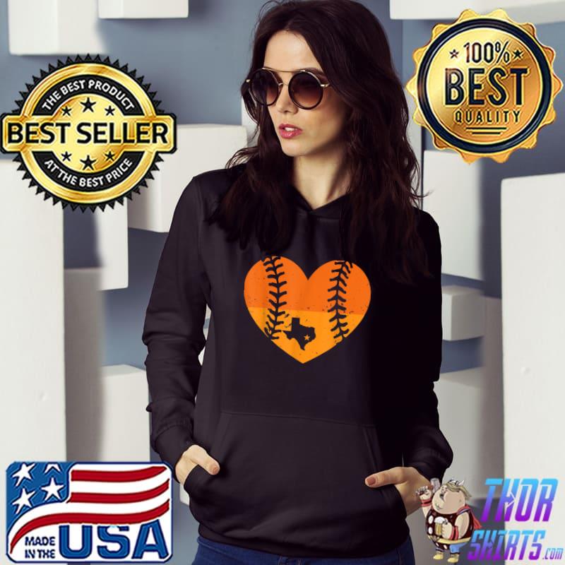 Retro Vintage Houston Texas Baseball Heart With Map T-Shirt Hoodie