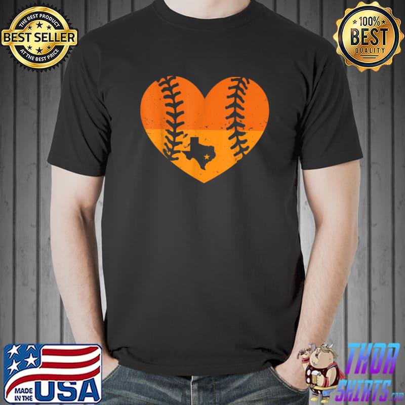 Retro Vintage Houston Texas Baseball Heart With Map T-Shirt
