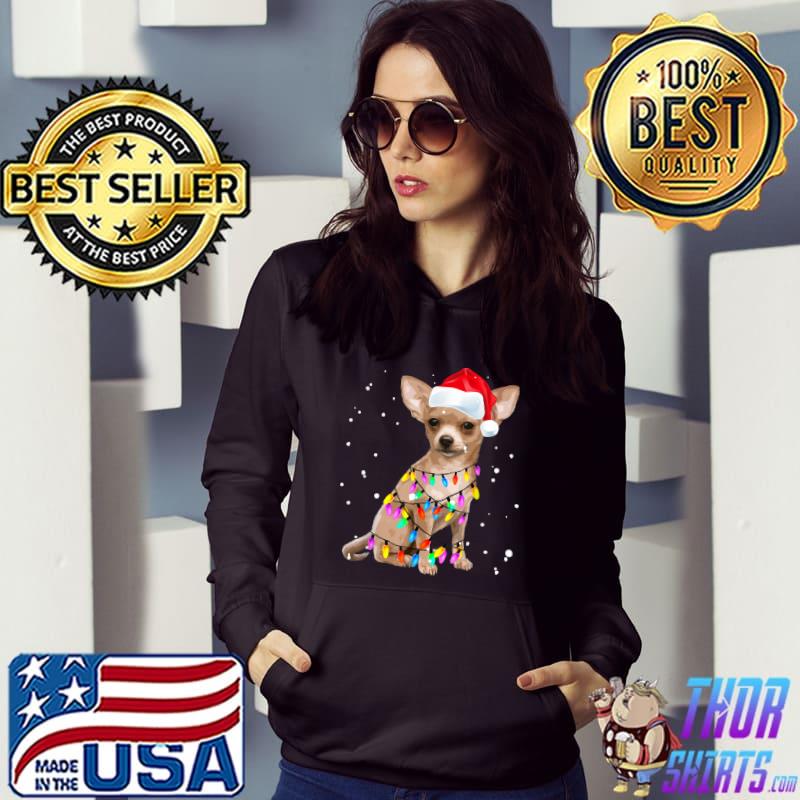 Santa Chihuahua Santa Claus Dog Christmas Xmas Tree Lights T-Shirt