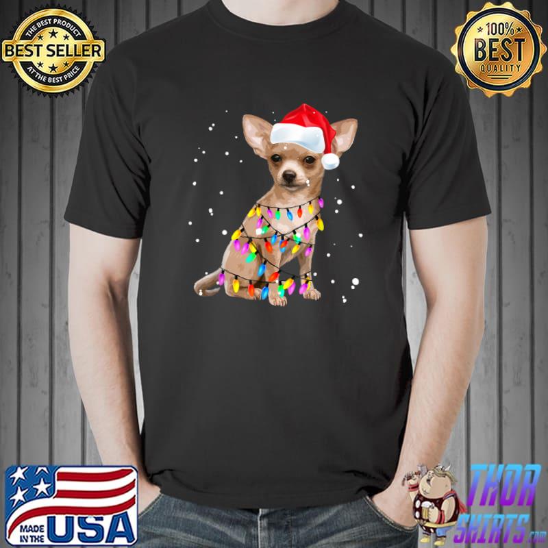 Santa Chihuahua Santa Claus Dog Christmas Xmas Tree Lights T-Shirt Unisex