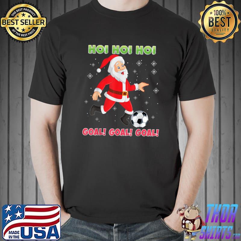Santa Playing Soccer Ho Goal Christmas Boy Kid Goal Sport T-Shirt