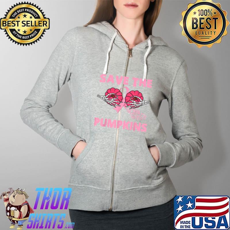 Save The Pumpkins Skeleton Hand Breast Cancer Pink Ribbon halloween T-Shirt Full Zip Hooded