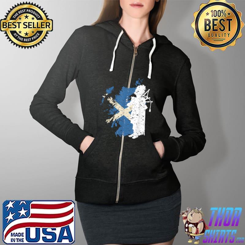 Scottish Flag I Scottish Bagpipe Sack Pipe T-Shirt Full Zip Hooded