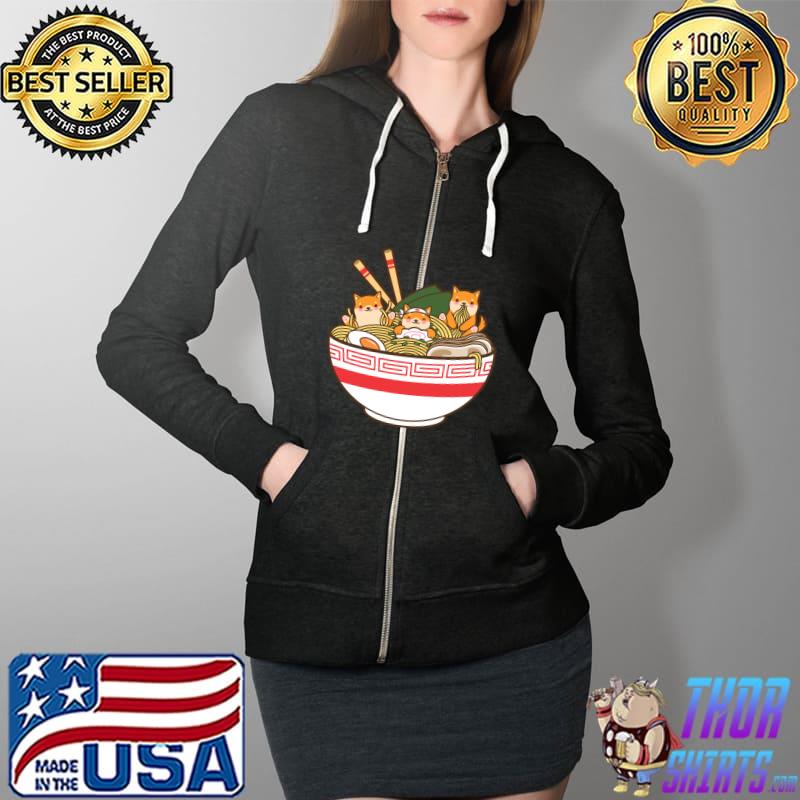 Shibas Eating Ramen Noodles - Kawaii Japanese Food Anime T-Shirt Full Zip Hooded